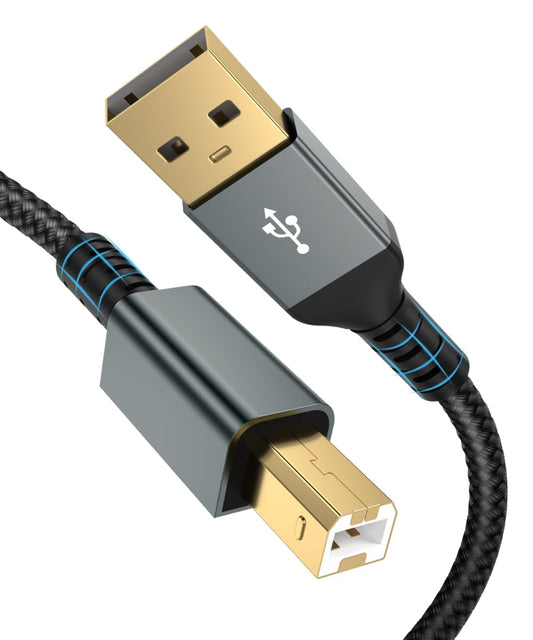 15FT 2.0 USB Printer Cable, Nylon Braided High Speed USB Type A to B Scanner Cord Compatible with HP, Canon, Epson