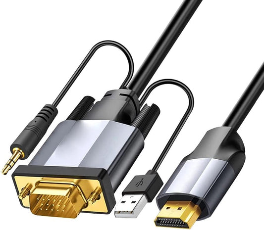 Tianle 3.5mm 1m/3.3FT VGA to HDMI Adapter Cable with Audio, Active Male VGA to HDMI Out Lead Video Adattatore Cord