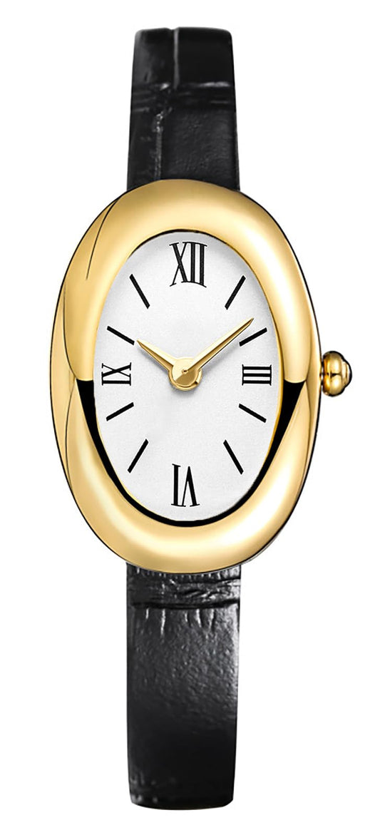 MASTOP Bracelet Watch for Women - Elegant 24mm Oval Dial Bangle Watch - Gold Jewelry Style Quartz Wristwatch - Gift for Her (Black A)