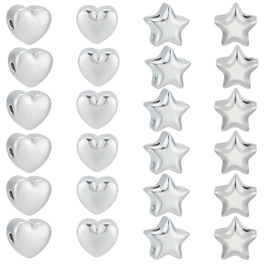 UNICRAFTALE 24Pcs 2 Style Spacer Beads Kit 1.5mm 304 Stainless Steel Cute Beads Metal Star Beads Heart Spacer Beads Small Hole Heart Beads for Bracelets Necklace Jewelry Making