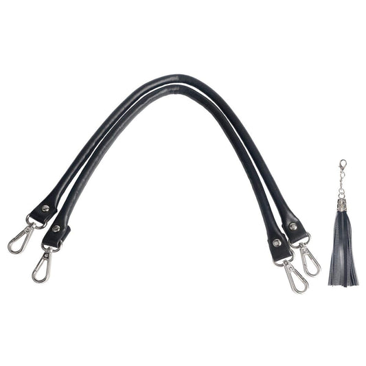 BEAULEGAN Purse Leather Handles Replacement 2 Pcs for Handbag, 23.6 Inch, Black Silver