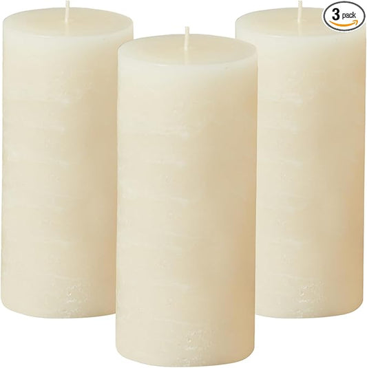 Simply Soson 3x6 inch Ivory Pillar Candles Set of 3, Rustic Texture, Unscented Ivory Candles, Dripless Candles, 3 inch Pillar Candles Ideal as Wedding, Parties, Spas, Dinner, Home Decoration, Church