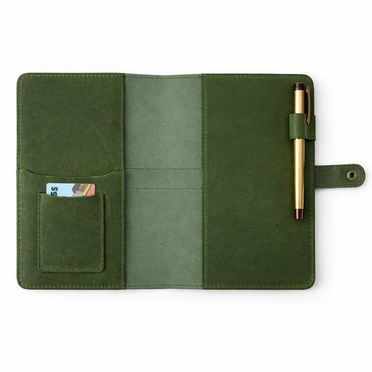 TheAntiq Genuine Leather A5 Journal Cover with Snap Closure – Handmade Refillable Notebook with Card Slots, Pen Holder, Travel Writing Diary for Office & Gift Use 5.75 x 8.25 (Green)