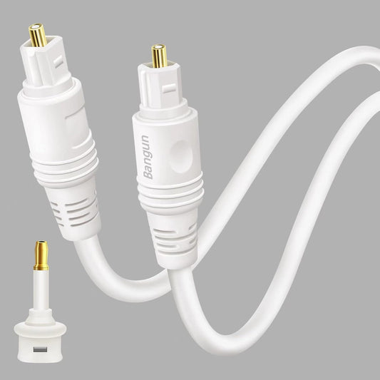 15 Bar/TV/PS4/Xbox/Home Slim White Optical Audio Cable feet, Digital Toslink Fiber Optic Audio Cord, Optical Sound