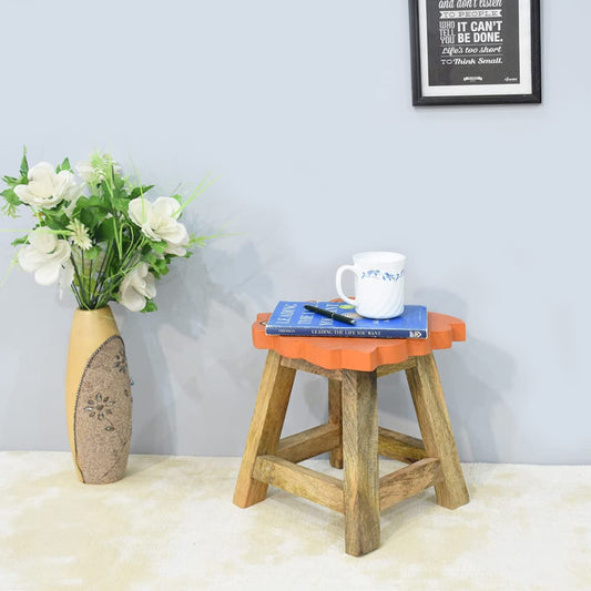 BBH Home's Handmade Orange Novelty Shaped Mango Wood Stool 14x14x12 Inch AMBBRSST0002