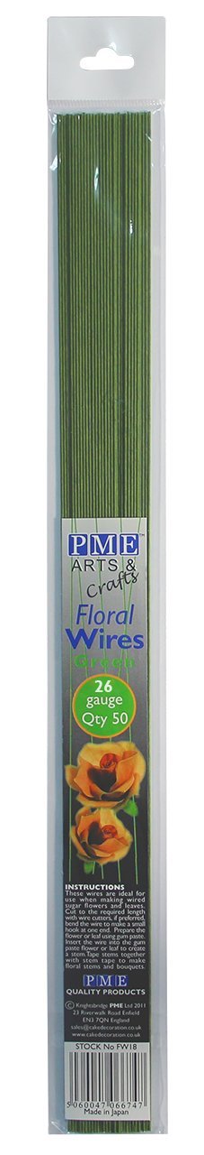 PME Sugarcraft Floral Wires Green 26 Gauge, 36 cm, Pack of 50