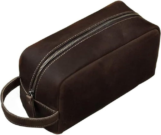 RC ROCKCOW Genuine Leather Toiletry Bag for Men Travel Shaving Dopp Kit-Large Cosmetic Bags Toiletries Bathroom Organizer
