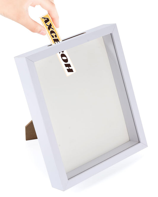 Upgraded 8"x10" Shadow Box Display Frame with Top Slot,MDF and Acrylic Panel, Case for DIY 3D Travel Memorabilia Crafts Tickets Pictures Dry Flowers Awards Medals Shells Piggy Bank, White