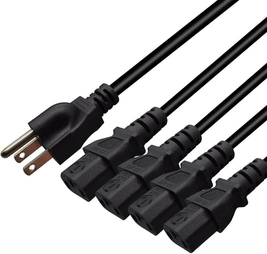 Toptekits 5-15P 4X C13 4 3 C13 Split(6ft/2m, 5-15P 4XC13) Computer Monitor Power Cord Splitter, NEMA to Y-Cable, Power