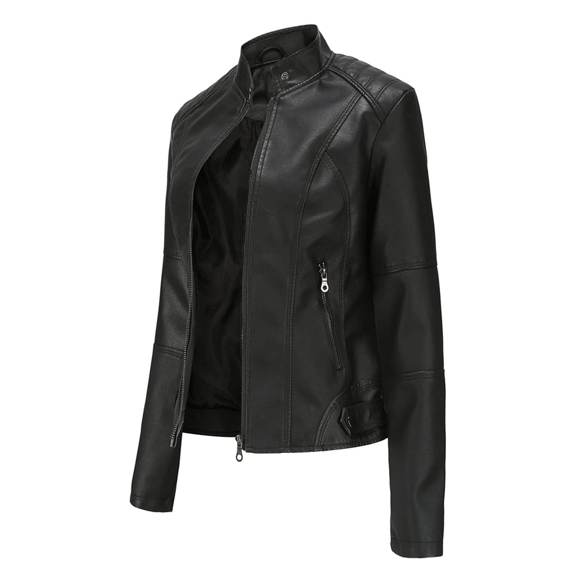 DEAR MODEL Faux Leather Jacket Women Bomber Jacket Women's Belted Motorcycle Jacket,Black,M