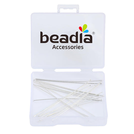 BEADIA 925 Sterling Silver Flat Head Pins 0.5x50mm 20pcs for Jewelry Making Findings
