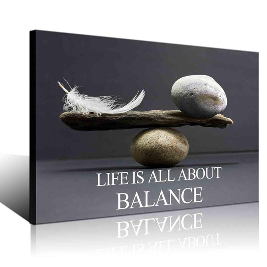 Biuteawal Motivational Wall Art Zen Canvas Print Black White Balance Stones with Feather Picture Painting Inspirational Quote Artwork Framed Home Office Classroom Bedroom Decor Ready to Hang