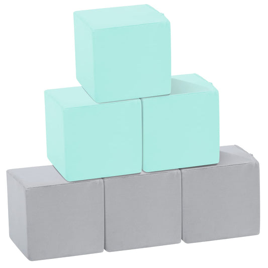 TRENDBOX 6 Pcs Toddler Foam Blocks, 5.5inch Soft Foam Cubes with Detachable Washable Cover, Soft Play Blocks for Toddlers and Kids (Light Gray/Blue)