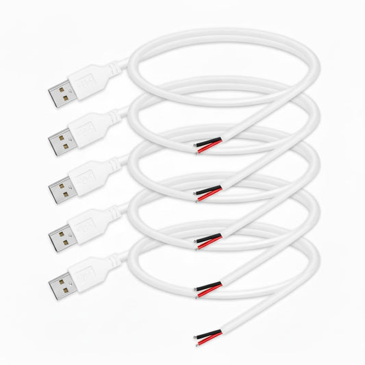WMSDGZAI 24AWG 2.0 2 5V 2A 1.64FT 5PACK) USB Male Pin Bare Wire Pigtail Cable, USB Extension Cable Open End for DIY