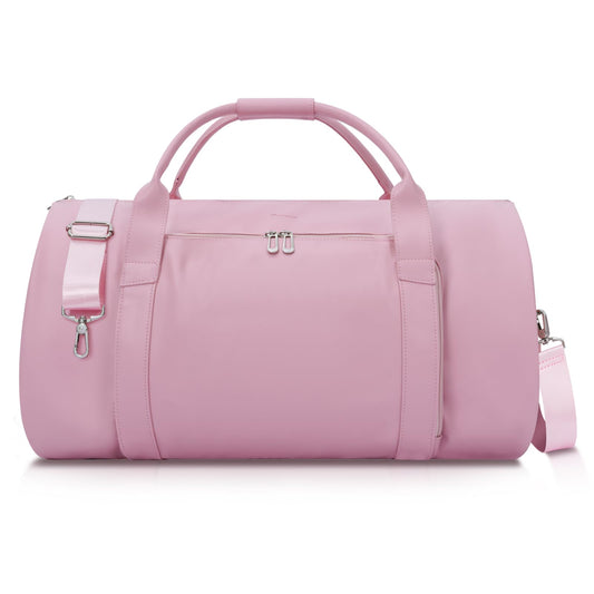 Modoker Leather Garment Bag for Travel – 2-in-1 Carry-On Suit Bag & Weekender for Women – Wedding Dress Luggage with Shoe Compartment & Shoulder Strap – Ideal for Business Trips,Pink