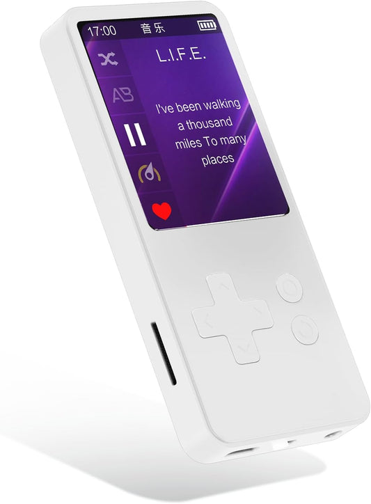 tokemisc 32GB MP3 5.2, 1.8 inch 256GB(White) Player with Bluetooth Screen Portable Music Player for Kids, with Built