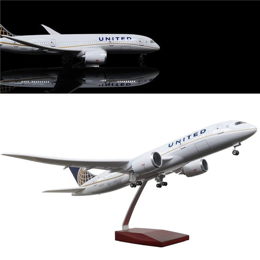 24-Hours 18” 1:130 Model Jet Airplane American Plane United Airlines B787 Model Plane Diecast Airplane for Adults with LED Light(Touch or Sound Control) for Decoration or Display