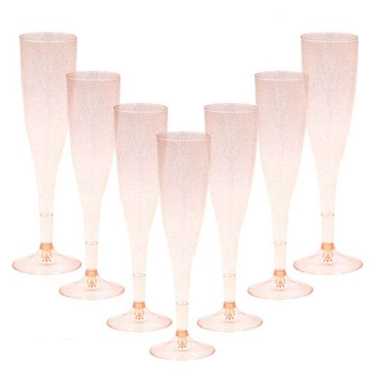 Homy Feel Rose Gold Glitter Plastic Champagne Flutes 30 Pack, 6.5 OZ Disposable Plastic Wine Glasses, Reusable Champagne Glasses, Mimosa Bar Glasses for Bridal Shower Birthday New Year Christmas