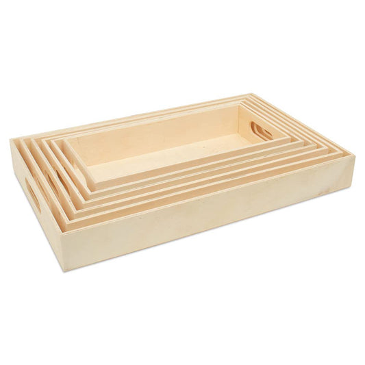 Unfinished Wood Nesting Trays with Handles, Set of 6, for Crafting, Resin, Organizing, DIY Décor, and Montessori Activity, by Woodpeckers