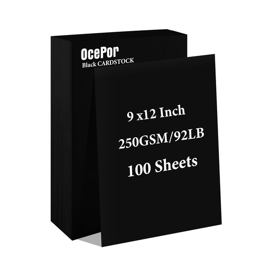 OcePor 100 Sheets Black Cardstock 9” x 12”, 92lb/250gsm Black Card Stock, Thick Card Stock Paper, Heavy Cardstock Paper for Printer, Resume, Scrapbooks, Art, Crafts, Business Cards