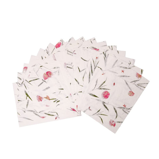 Handmade A4 Thick Mulberry Paper Sheets, Painting, Writing, Decorative Paper, Card Making Paper DIY Craft, 20pcs (Bougainvillea Flowers/Grass, A4)