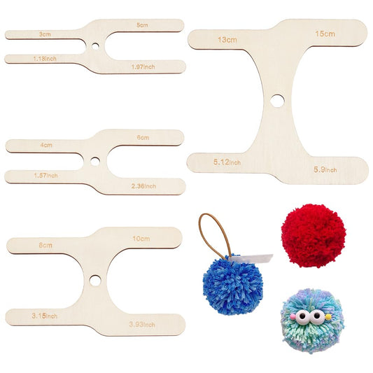 BENECREAT 4Pcs 8 Sizes Wooden Pompom Maker Fluff Ball Weaver, H-Shaped Wool Ball Making Tool Wood Pom Pom Maker Kit for Needle Craft DIY Wool Knitting Craft