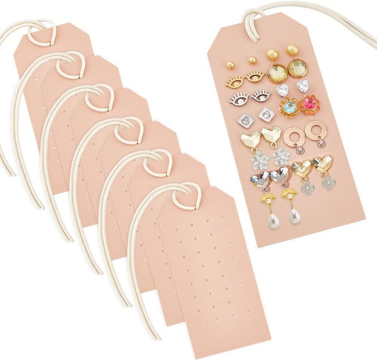 OLYCRAFT 7Pcs Portable Leather Earring Holders Pierced Earring Display Card Leather Stud Holder Earring Organizer Hanging Jewelry Cards for Home Travel Earrings Stud Jewelry Storage Display -PeachPuff