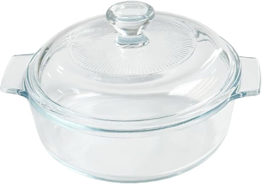 Skiennix Small Tempered Glass Casserole Dish - Round Baking Dish with Lid, 0.8L, Clear
