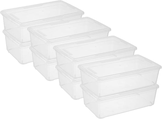 Novelinks 6 Quart Clear Plastic Storage Bins - Stackable Organizing Containers with Transparent Lids | 8 Pack