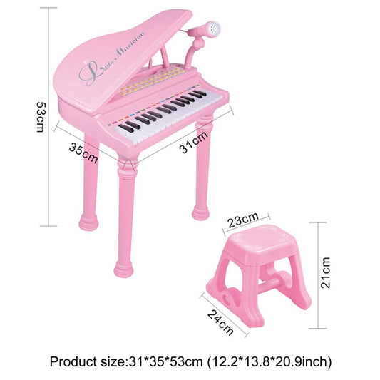 Conomus 31 Keys Piano Keyboard Toy for Kids, Birthday Gift for 1 2 Year Old Girls，Pink Musical Piano Toy for Toddlers with Microphone and Stool