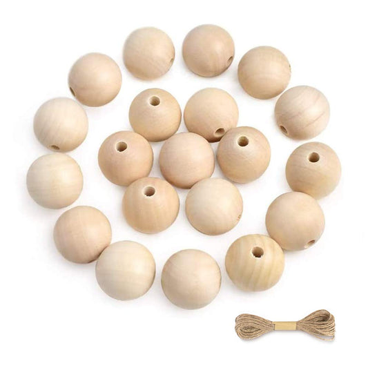 Hagao Natural Wood Beads Round Ball Wooden Loose Beads Unfinished Wood Spacer Beads for Craft-Making 20pcs (30mm)