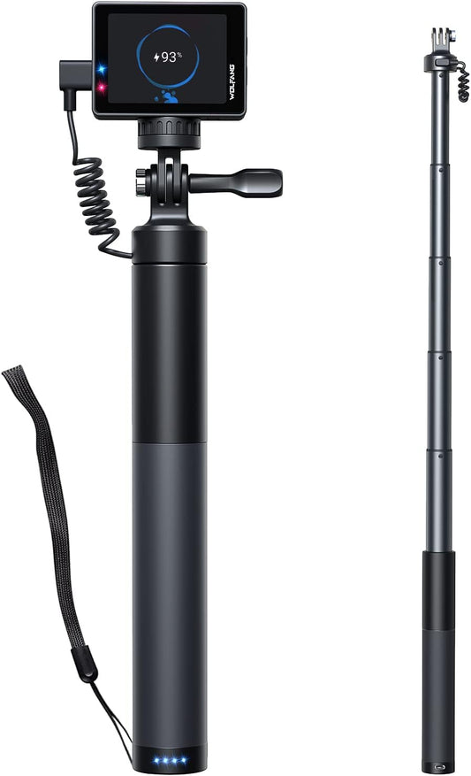 WOLFANG GB2200 2600mAh Travel(24-60CM) Rechargeable Selfie Stick with Rechargeable Battery, Selfie Stick Black Rotation