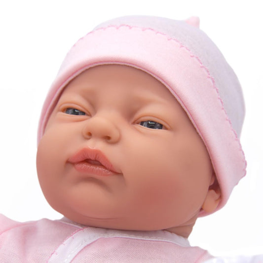 JC Toys 17" Realistic Newborn Baby Doll – Made in Spain, Soft Vinyl Body with Accessories, Dressed in Pink