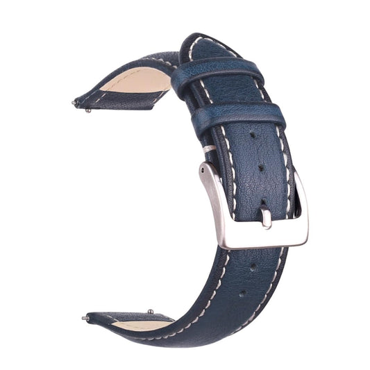 Berfine 20mm Top Grain Leather Watch Band, Quick Release Watch Strap, Blue