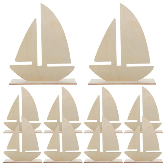 EXCEART 10 Pcs Sailboat Shape Wood Slices Unfinished Rustic Wooden Embellishments for DIY Crafts Home Nautical Decor 5.8X1.7X7.0in