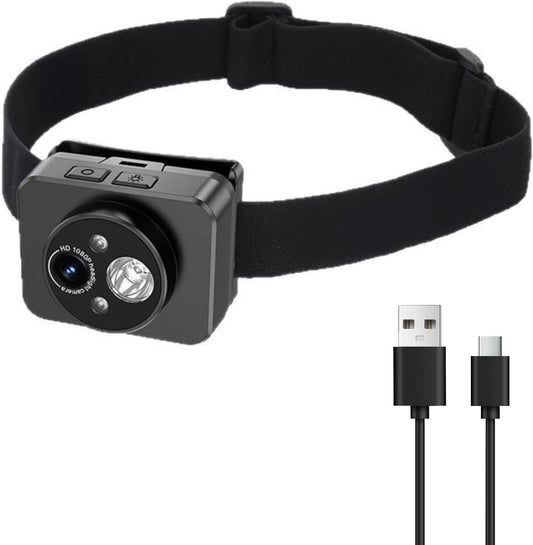 ciciglow 1080P 128GB Head Mounted Action Camera, Adjustable Angle Small Head Mounted Sports Camera, LED Headlamp