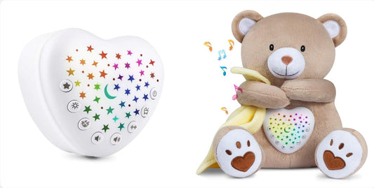 BEREST Baby Sleep Solutions Bundle: A13 White Noise Machine (15 Soothing Sounds, Cry Sensor) & Rechargeable Sleep Soother Bear (Mom's Heartbeat, Lullabies) with Night Light Projector for Nursery | Bab