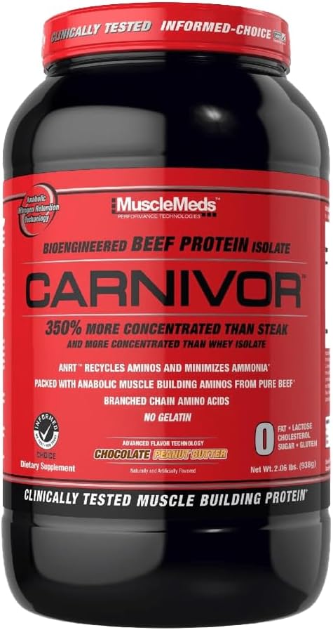 MuscleMeds Carnivor Beef Protein Isolate Powder, 23 Grams Protein, 0 Fat, 0 Sugar, 0 Cholesterol, Lactose Free, Chocolate Peanut Butter, 2.2 Pound, 28 Servings