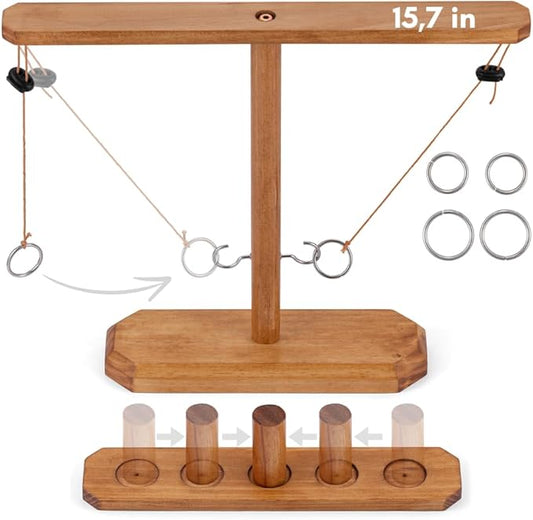Wooden Hook and Ring Toss Game - Large 15.7" x 13" - Indoor/Outdoor Fun for Adults, Bars, Home & Parties