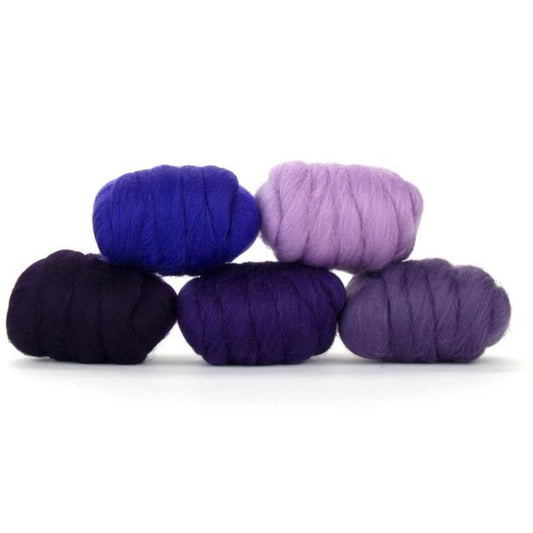 Revolution Fibers | Mixed Merino Wool Variety Pack - Purple Disco | Perfect Wool Roving for Spinning, Rolags, Needle Felting, Wet Felting, Tapestry, Weaving and Crafting