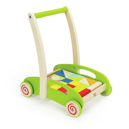 Hape Block and Roll Cart Toddler Wooden Push and Pull Toy, Multicolored (E0371B)