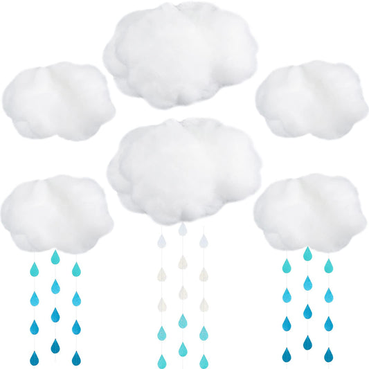 14 Pcs Artificial Cloud Props Cloud Ceiling Decor Clouds for Decoration with Paper Raindrop Decorations for DIY Decorative Hanging Ornament Home Wall Stage Wedding Party Show Decor