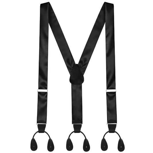 Yearntown Silk Suspenders for Men Black Tuxedo Formal Y Back Suspenders Men 54inch Formal Button End Braces for Tuxedo Pants(Trendy)