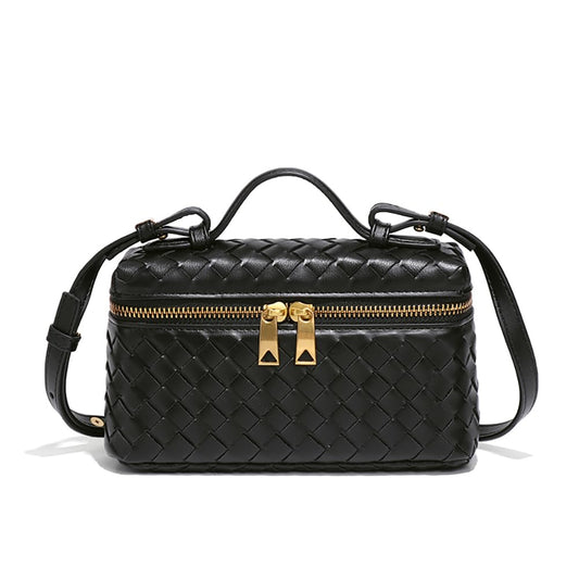 Faibiules Womens Woven Crossbody Handbag Fashion Leather Top Handle Bag Black
