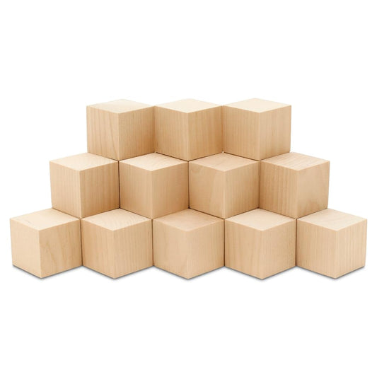 DIY Wood Cubes 2-inch, Pack of 12 Small Wooden Blocks for Painting, Wooden Blocks for Crafts, STEM, Building, and Blank Wooden Dice, by Woodpeckers