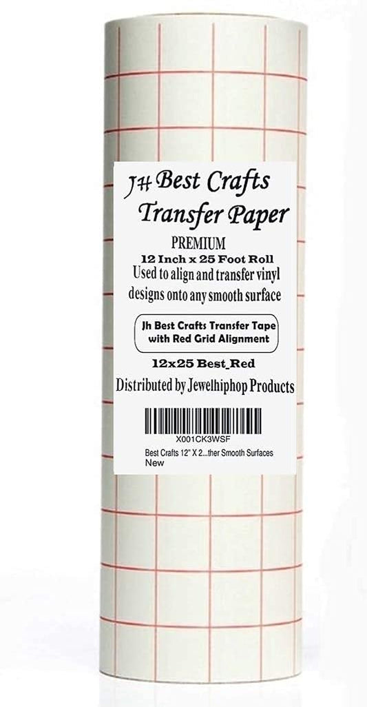 JH Best Crafts 12" X 25' Feet Roll Transfer Paper w/Grid- Perfect Alignment of Cameo or Cricut Self Adhesive Vinyl for Decals, Walls, Signs, Ceramics, Glass, Windows and Other Smooth Surfaces