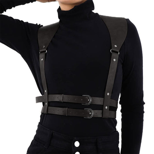 BODIY Punk Women Waist Belts Black PU Leather Fashion Body Chain Belt Circle Rave Halloween Accessories Belt Adjustable Gothic