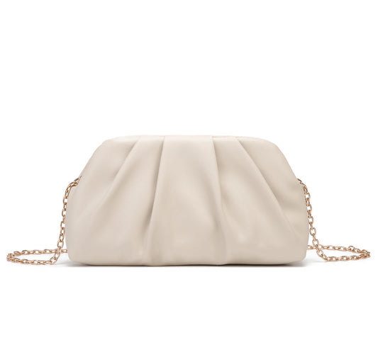 Dreubea Women's Fashion Cloud Shape Evening Bag Charming Fold Leather Clutch Handbag with Chain Apricot