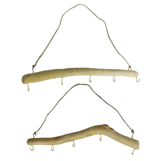 DUENYUANN 15 inch Natural Driftwood Decorative Branches Wall Hanging Jewelry Organizers with 5 Hooks Handcrafted for Crafts 2 Pieces