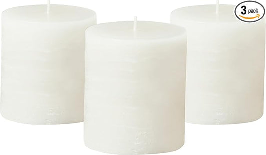 Simply Soson 3x3 inch White Pillar Candles Set of 3, Rustic Texture, Unscented White Candles, Dripless Candles, 3 inch Pillar Candles Ideal as Wedding, Parties, Spas, Dinner, Home Decoration, Church